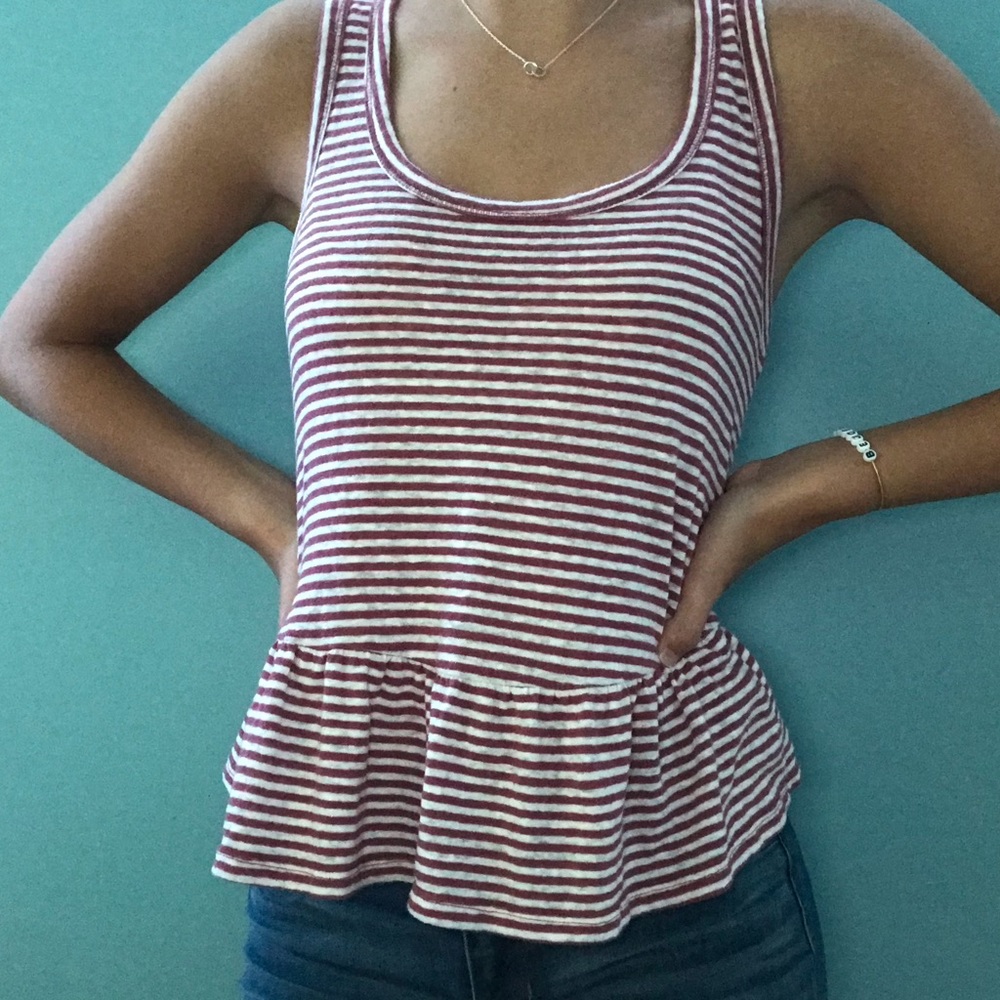 red and white striped peplum ruffle tank